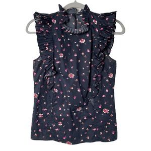 Rebecca Taylor | Women's Mia Pleated Top Floral Ruffle Sleeveless | sz 0